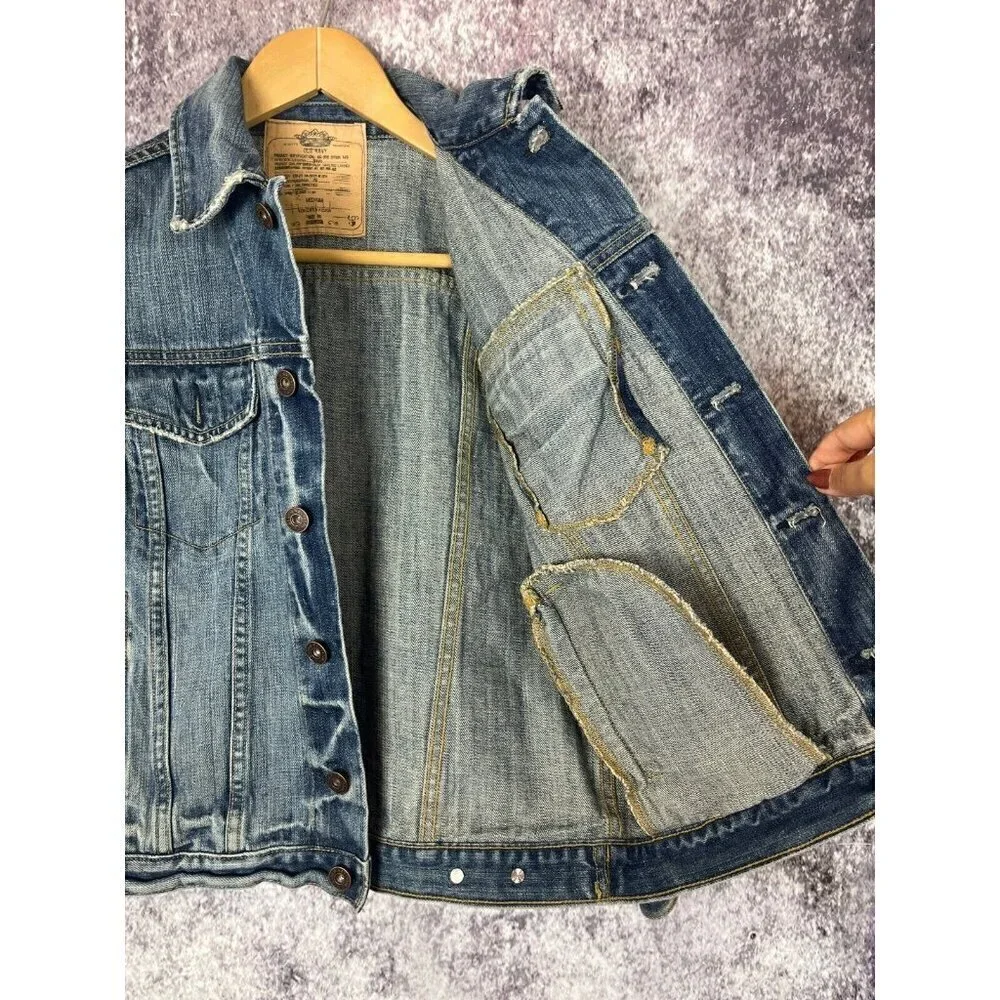 OLD NAVY Jacket Womens M Blue Denim Jean Cropped‎ Trucker Wash Y2K Retro 80s 90s